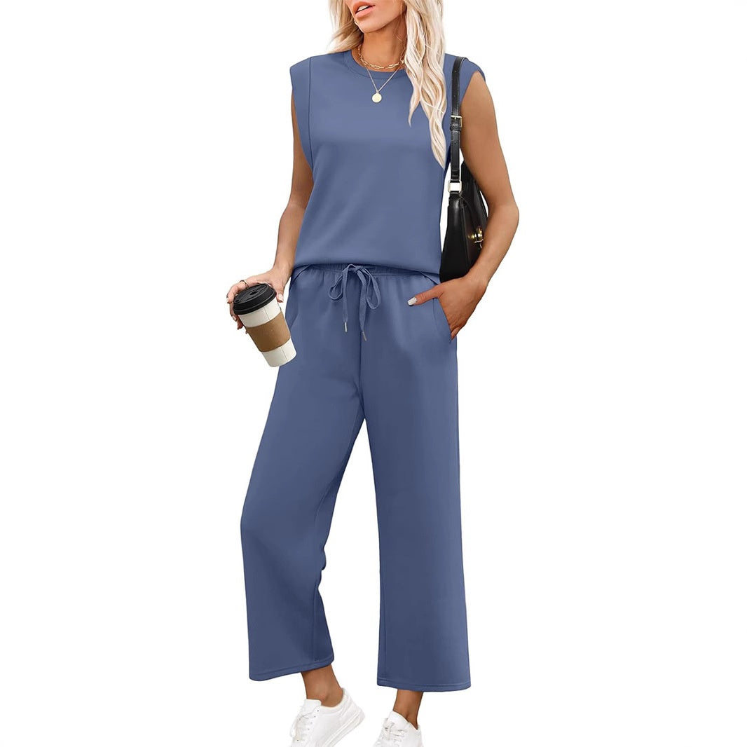 EVANIA – CASUAL SLEEVELESS TOP & WIDE CROPPED PANTS SET