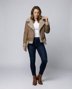 Suede jacket women Sherpa lining-Fashion Glam