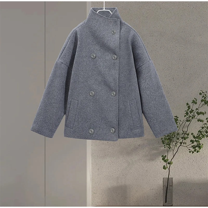Fashion Glam | Wool Blend Jacket with High Collar and Buttons