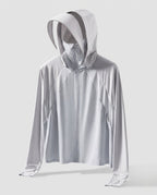 Unisex hooded sun protection jacket with extended visor brim, high stand collar and thumb holes Fashion Glam-Fashion Glam