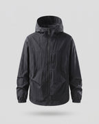 Unisex nan minimalist all-weather outdoor jacket with hood, windproof material, concealed zip pockets, and elastic hem Fashion Glam-Fashion Glam