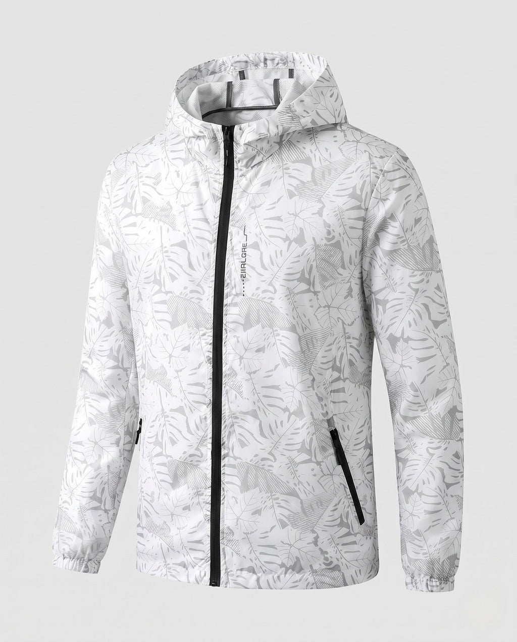 Unisex nan ultralight tropical leaf pattern hooded windbreaker with concealed pockets and packing function Fashion Glam-Fashion Glam