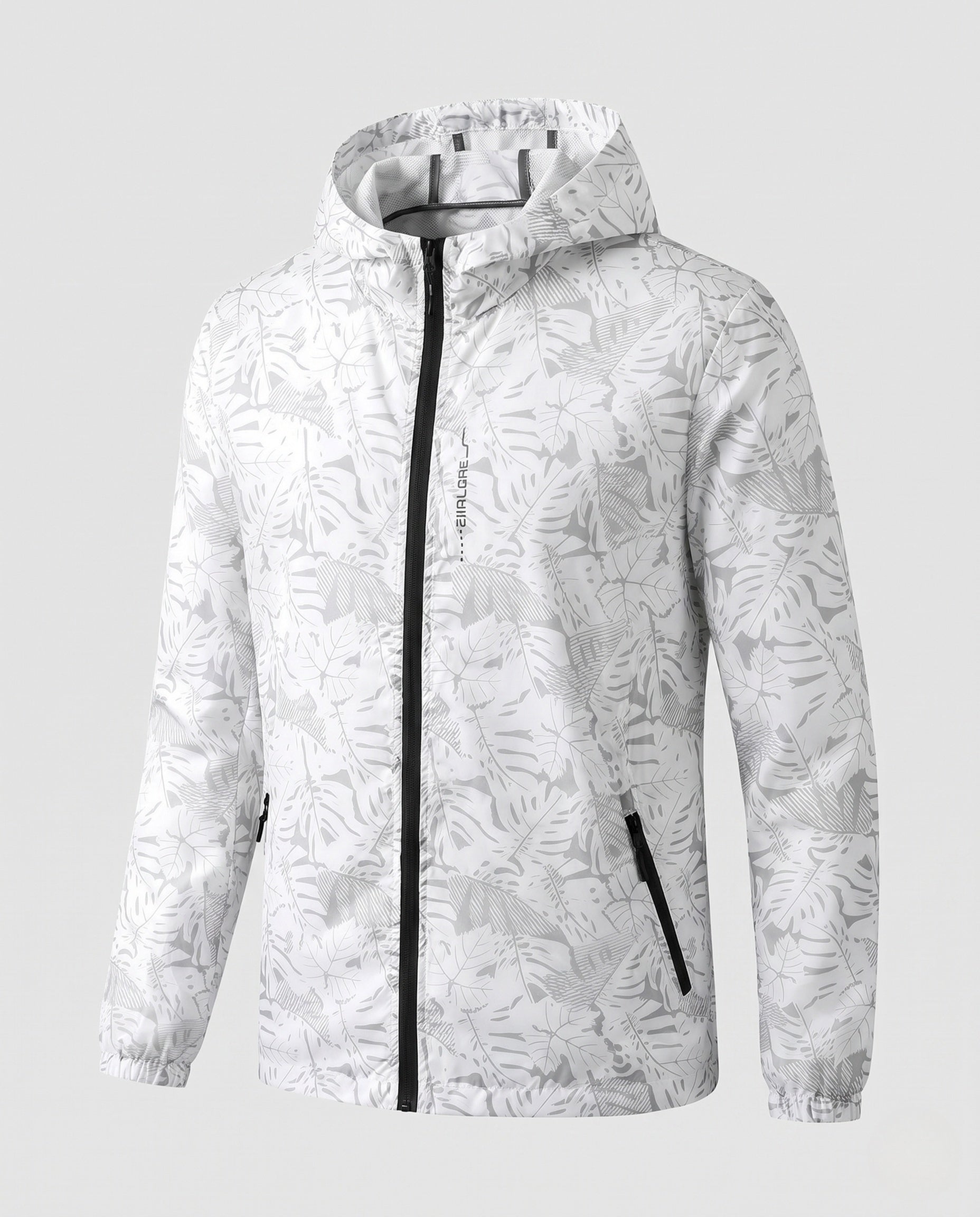 Unisex nan ultralight tropical leaf pattern hooded windbreaker with concealed pockets and packing function Fashion Glam-Fashion Glam