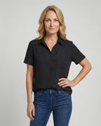 Short Sleeve Blouse Top Women with Chest Pocket