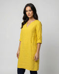 Women's linen dress with a loose fit and elegant V-neck