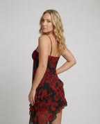 Women Playful Mini Dress with Asymmetrical Cut and Exciting Floral Design