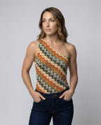 Women's asymmetrical mini dress with modern wave pattern