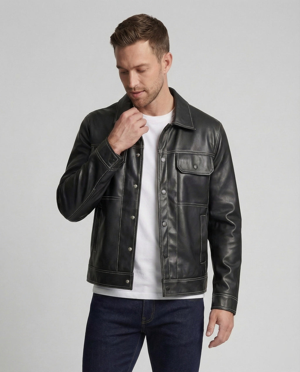 Men's Overshirt Jacket Leather Look