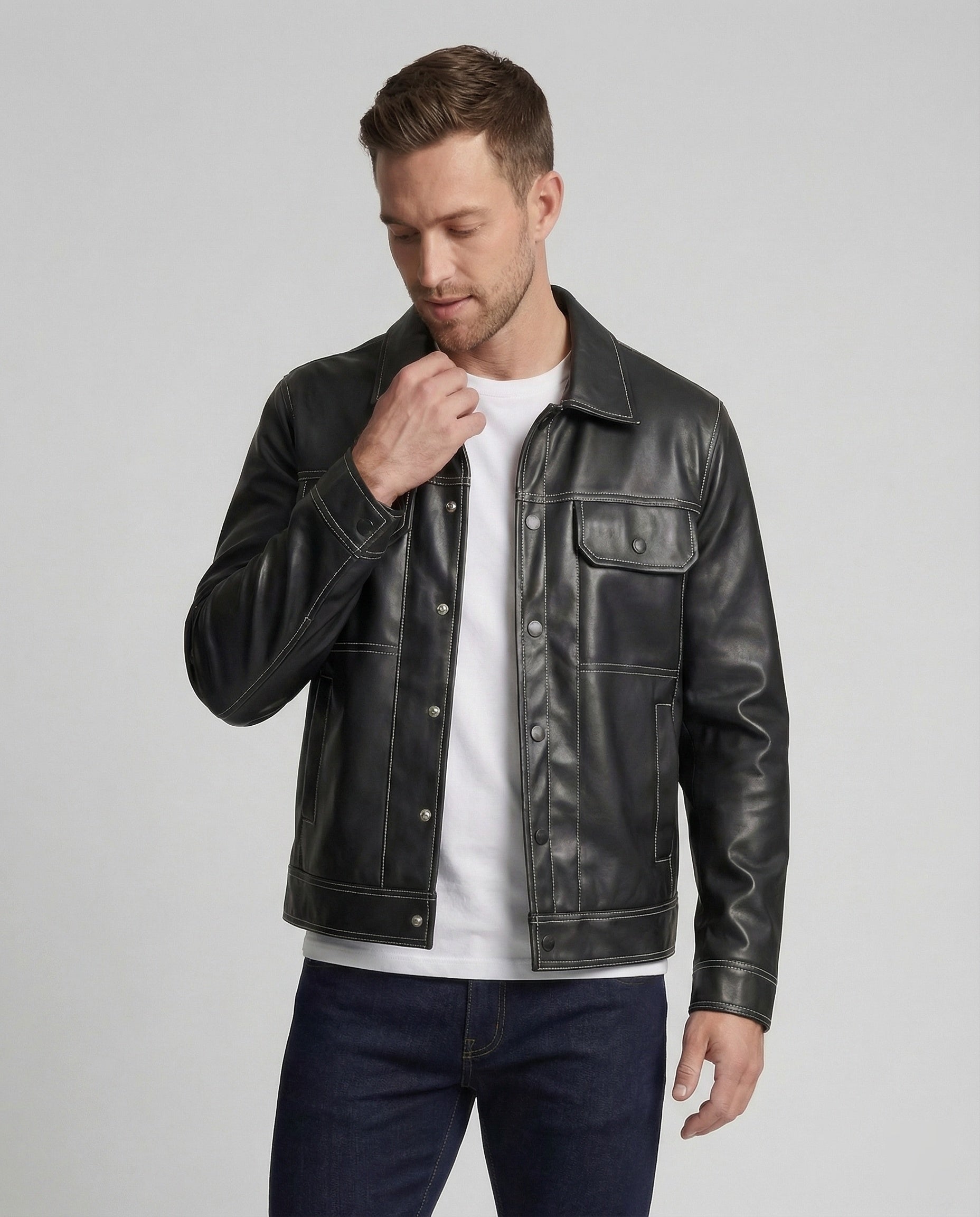 Men's Overshirt Jacket Leather Look