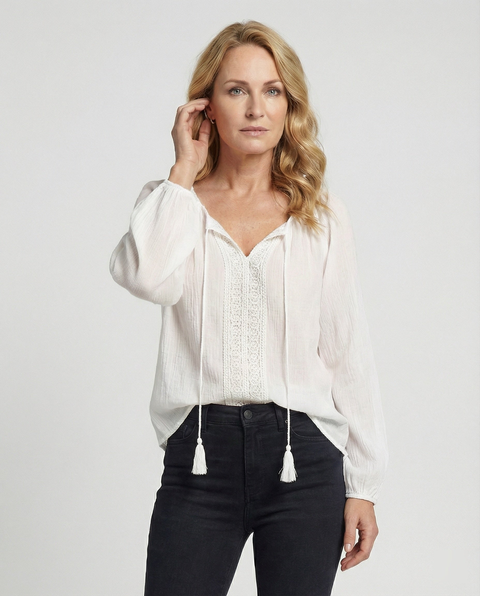 Women Boho Blouse Top with Lace Summer