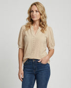 Ladies Lace Embroidery Blouse Top with Puff Sleeves