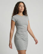 Figure-hugging mini dress with round neck and gathers for summer