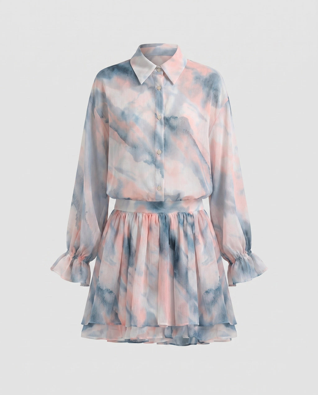 Women airy blouse set with voluminous sleeves and pleated skirt-Fashion Glam