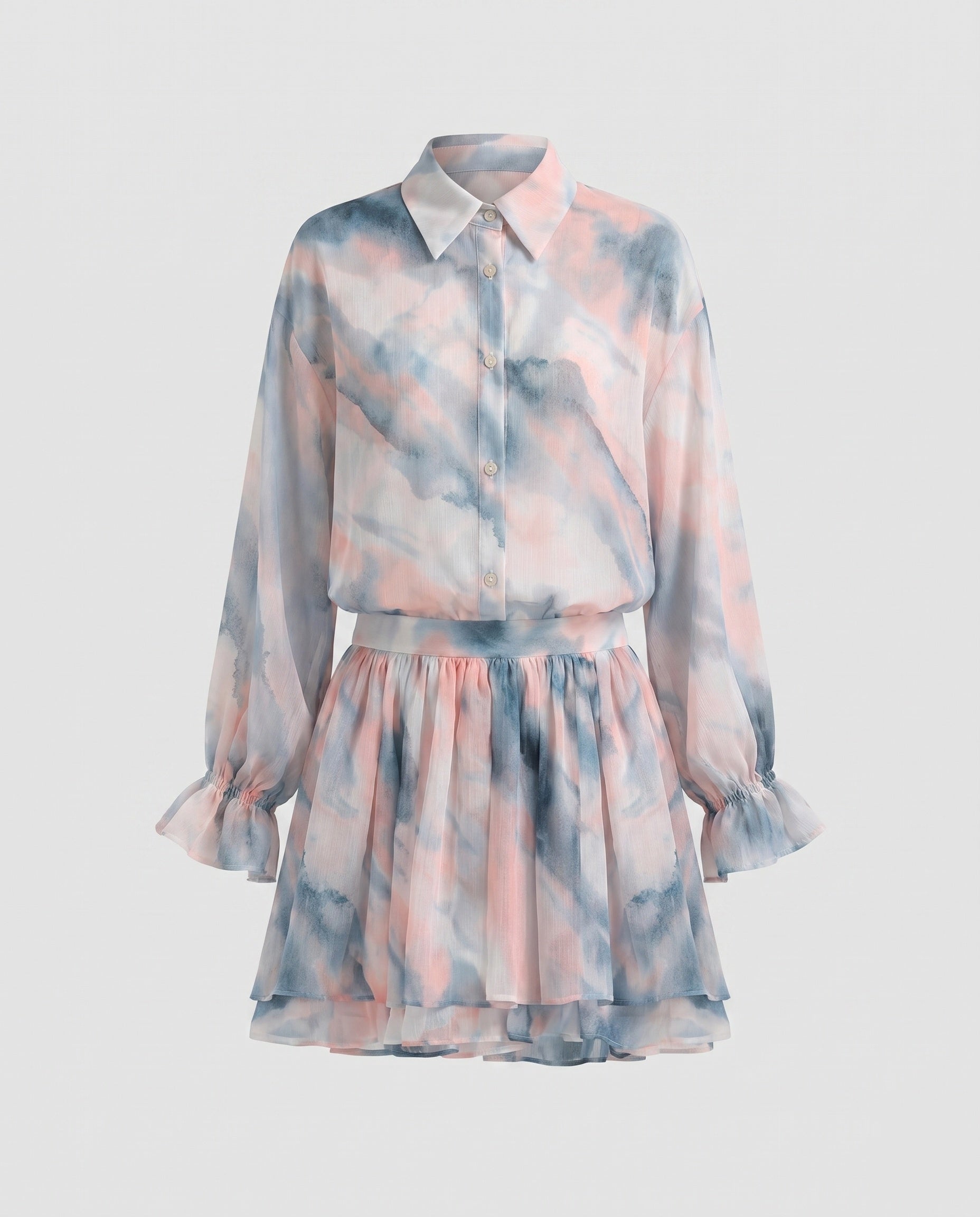 Women airy blouse set with voluminous sleeves and pleated skirt-Fashion Glam