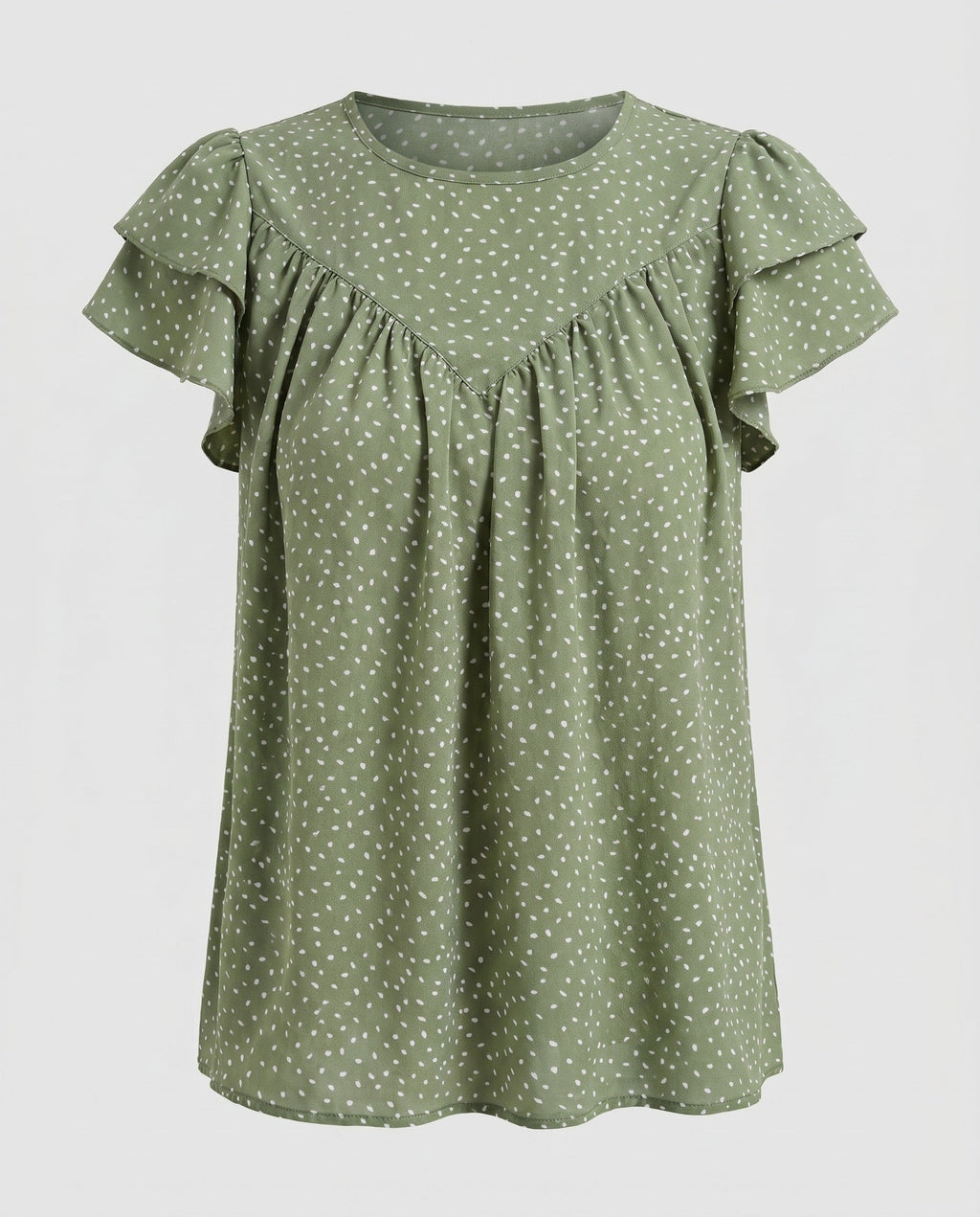 Women airy blouse shirt with ruffle details and polka dot pattern-Fashion Glam