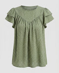 Women airy blouse shirt with ruffle details and polka dot pattern-Fashion Glam