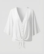 Women Bell Sleeve Knot Blouse Top-Fashion Glam