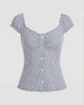 Women Blouse Top Fitted Corset Seams Ruffle-Fashion Glam