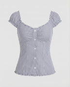 Women Blouse Top Fitted Corset Seams Ruffle-Fashion Glam