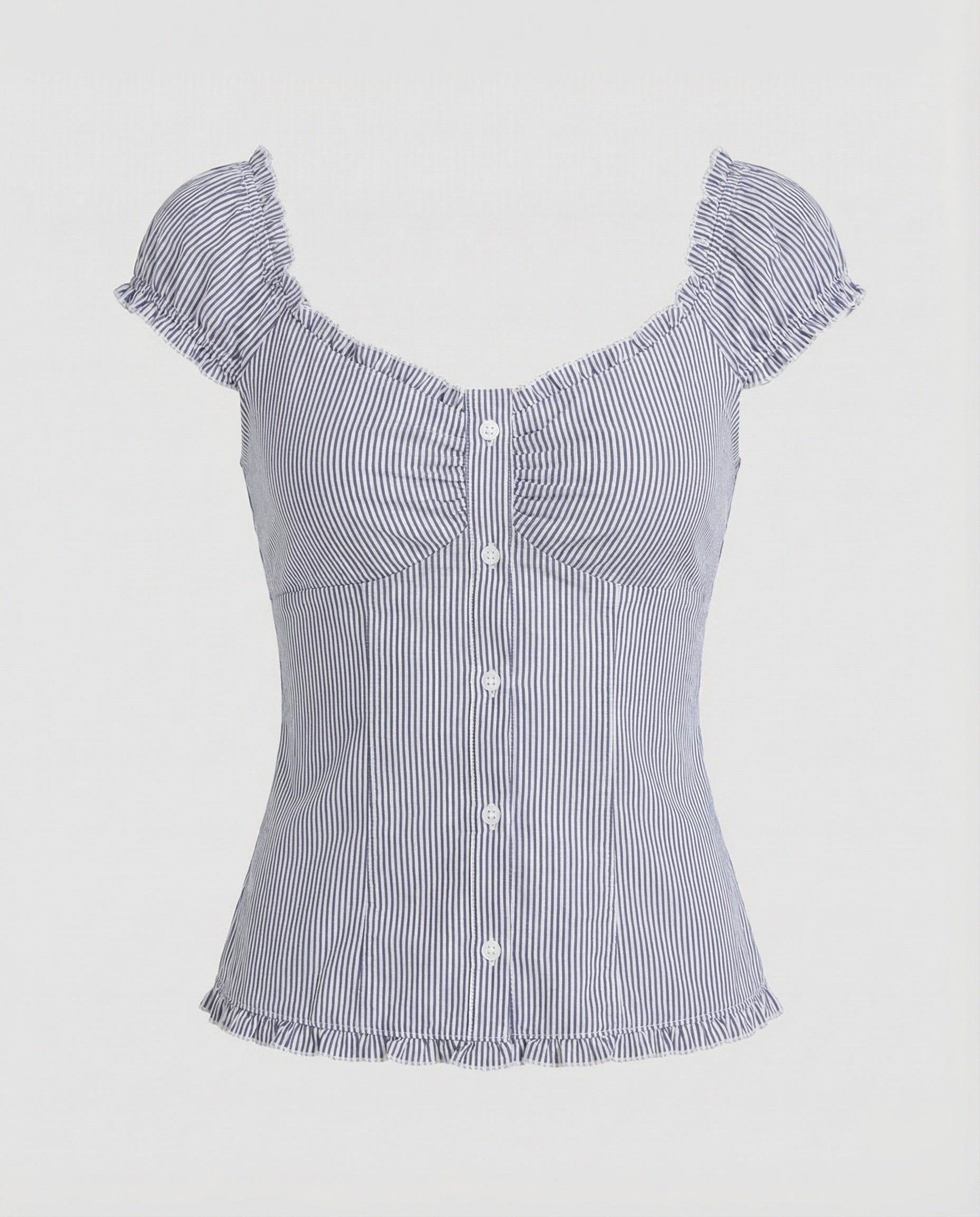 Women Blouse Top Fitted Corset Seams Ruffle-Fashion Glam