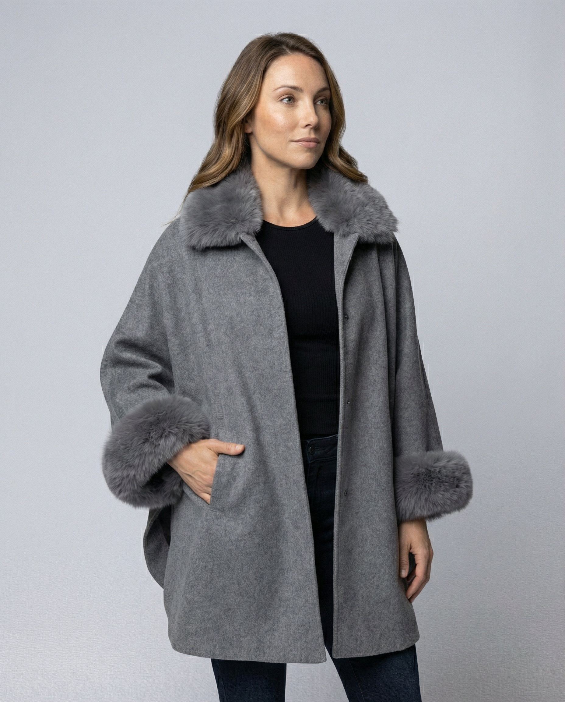 Women Cape Jacket Faux Fur-Fashion Glam