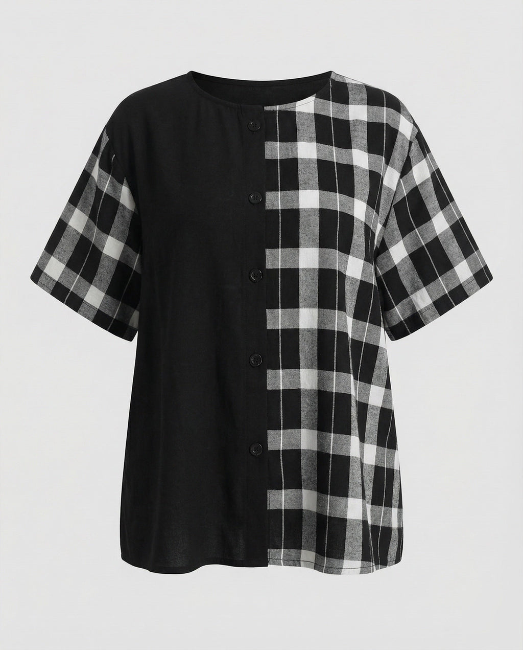 Women Check Mix Oversized Blouse Shirt-Fashion Glam
