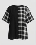 Women Check Mix Oversized Blouse Shirt-Fashion Glam