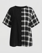 Women Check Mix Oversized Blouse Shirt-Fashion Glam