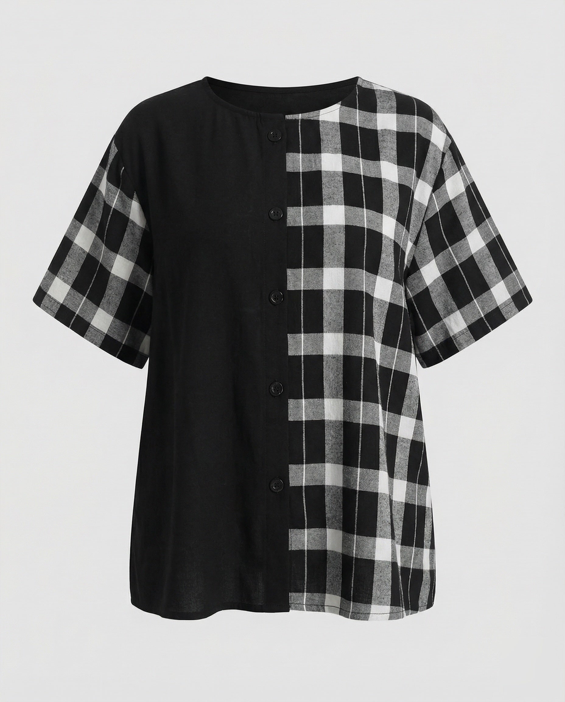 Women Check Mix Oversized Blouse Shirt-Fashion Glam