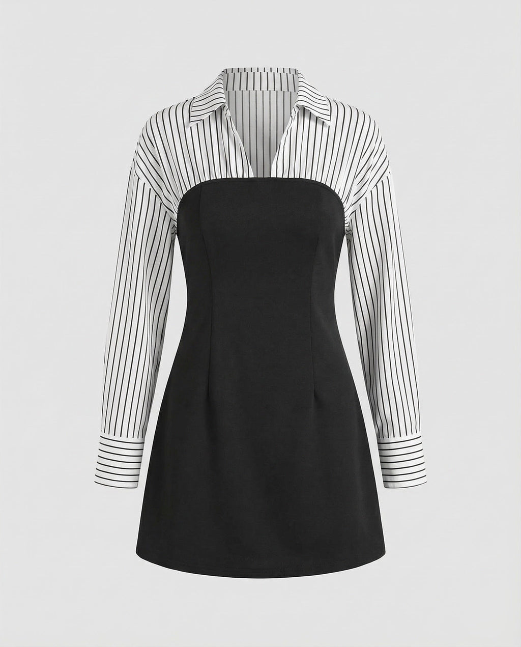 Women Classic Blouses-Overlay-Look Blended Fabric Corsage Dress-Fashion Glam