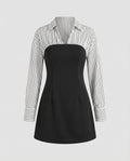 Women Classic Blouses-Overlay-Look Blended Fabric Corsage Dress-Fashion Glam