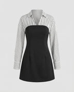 Women Classic Blouses-Overlay-Look Blended Fabric Corsage Dress-Fashion Glam