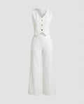 Women Elegant Set with Sleeveless Blazer and Wide Pants Fashion Glam-Fashion Glam