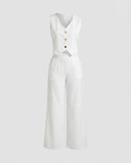 Women Elegant Set with Sleeveless Blazer and Wide Pants Fashion Glam-Fashion Glam