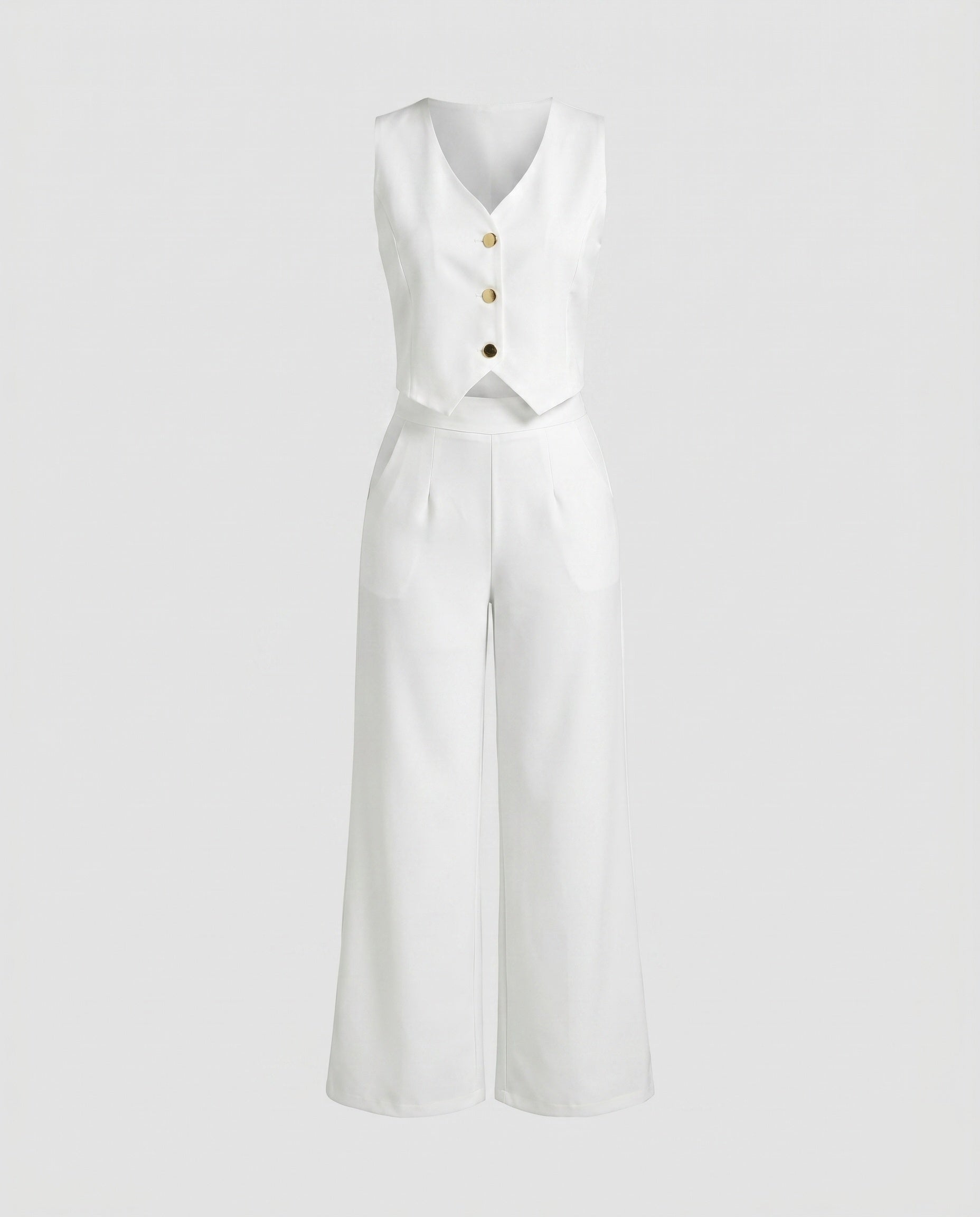 Women Elegant Set with Sleeveless Blazer and Wide Pants Fashion Glam-Fashion Glam