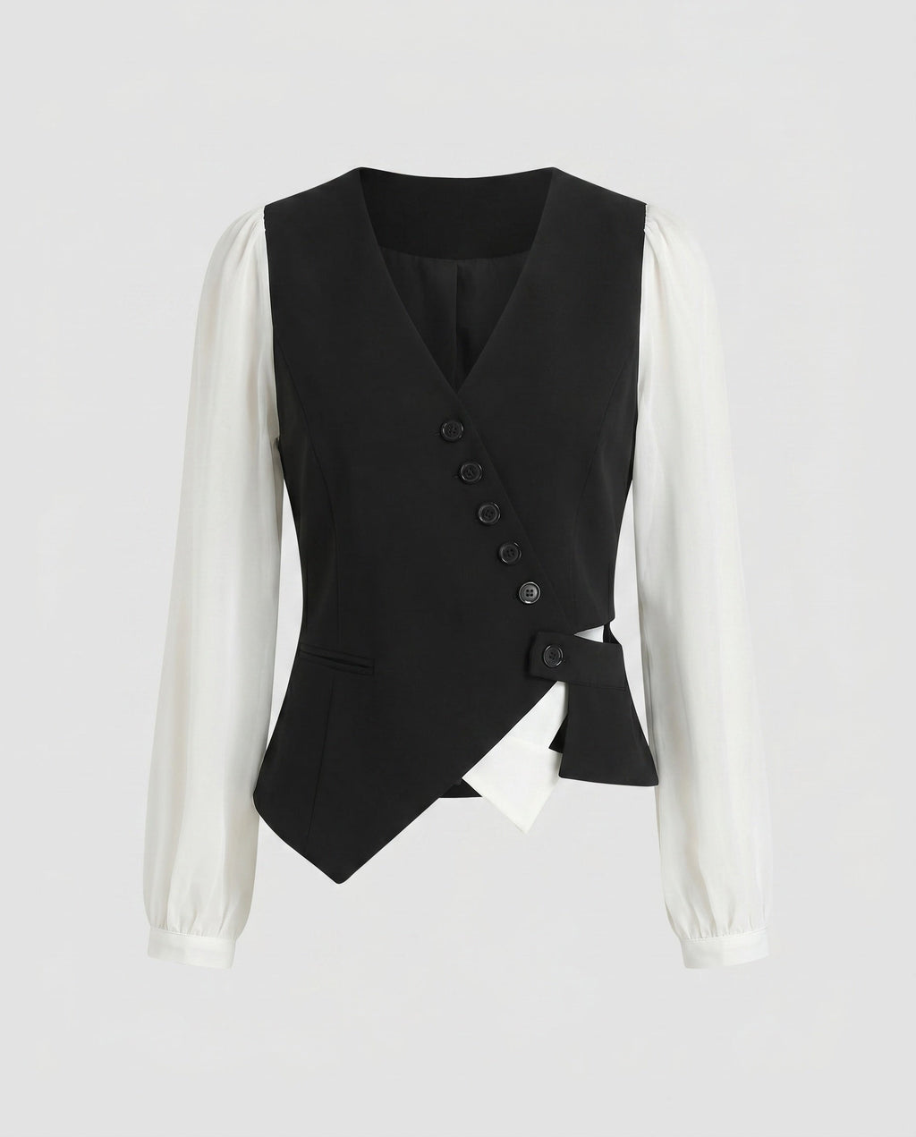 Women Elegant Vest with Blouse Sleeves and Deep V-Neck Fashion Glam-Fashion Glam