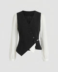 Women Elegant Vest with Blouse Sleeves and Deep V-Neck Fashion Glam-Fashion Glam