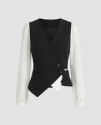 Women Elegant Vest with Blouse Sleeves and Deep V-Neck Fashion Glam-Fashion Glam