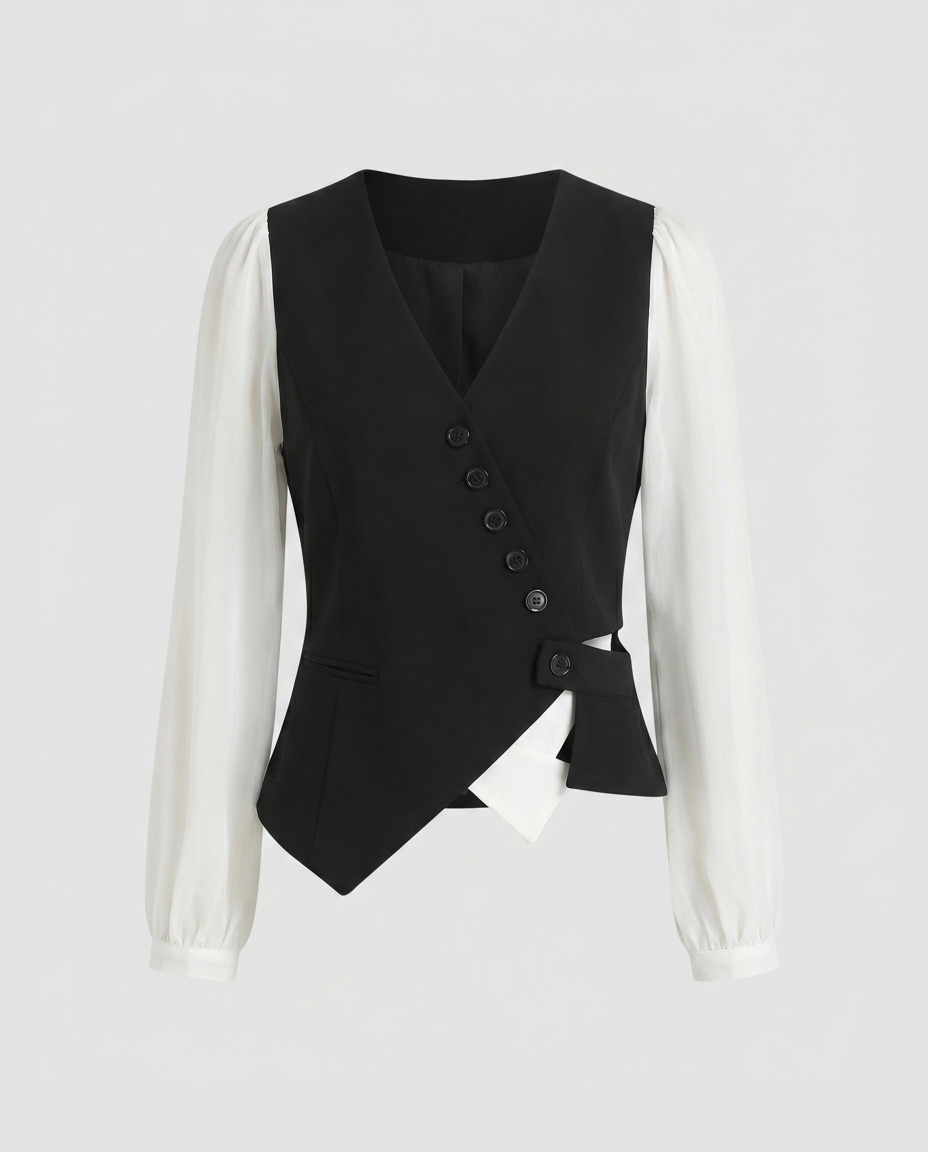 Women Elegant Vest with Blouse Sleeves and Deep V-Neck Fashion Glam-Fashion Glam