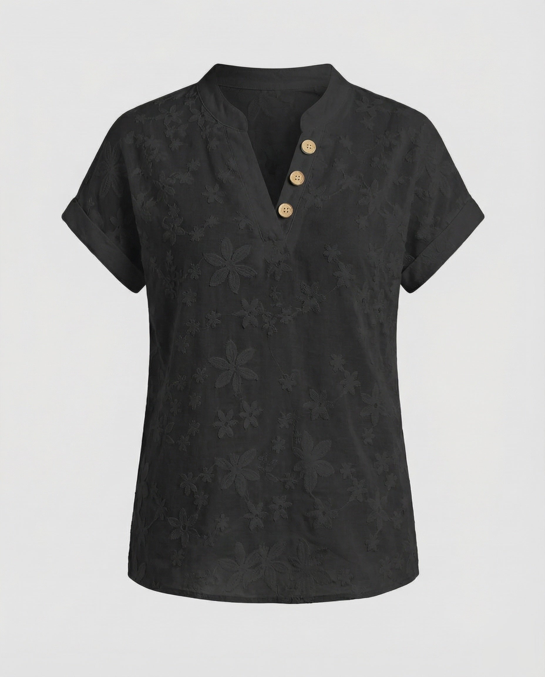 Women Flower Jacquard V-Neck Blouse Shirt-Fashion Glam