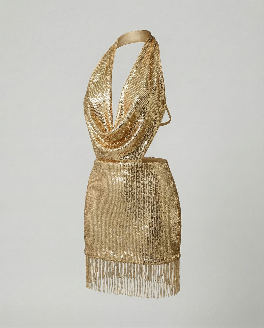 Women Functional Evening Dress with Sequins and Fringes-Fashion Glam