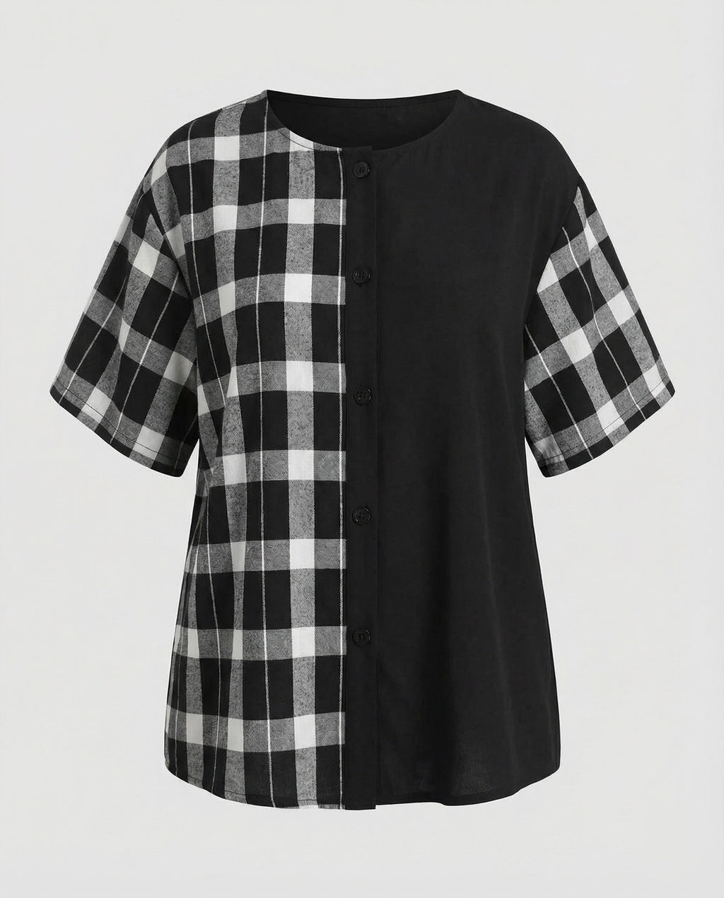 Women Geometric Check Mix Cotton Blend Blouse Shirt-Fashion Glam