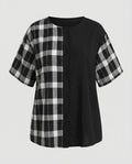 Women Geometric Check Mix Cotton Blend Blouse Shirt-Fashion Glam