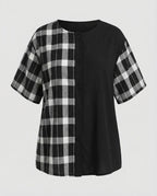 Women Geometric Check Mix Cotton Blend Blouse Shirt-Fashion Glam