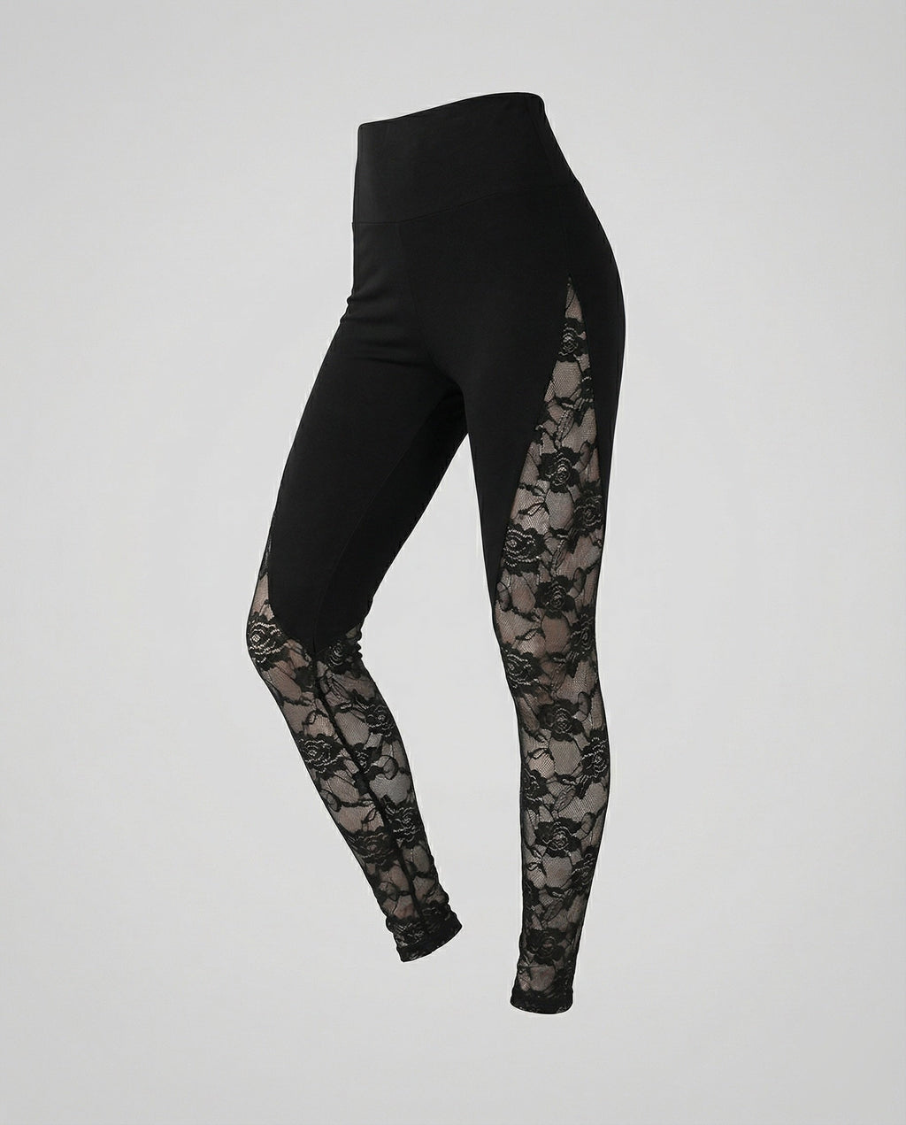 Women High-Waist Leggings with Lace Inserts-Fashion Glam