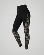 Women High-Waist Leggings with Lace Inserts-Fashion Glam