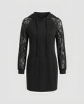 Women Hoodie Dress with Transparent Lace Sleeves and Casual Cut-Fashion Glam