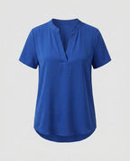Women loose blouse top with V-neck and short sleeves Fashion Glam-Fashion Glam