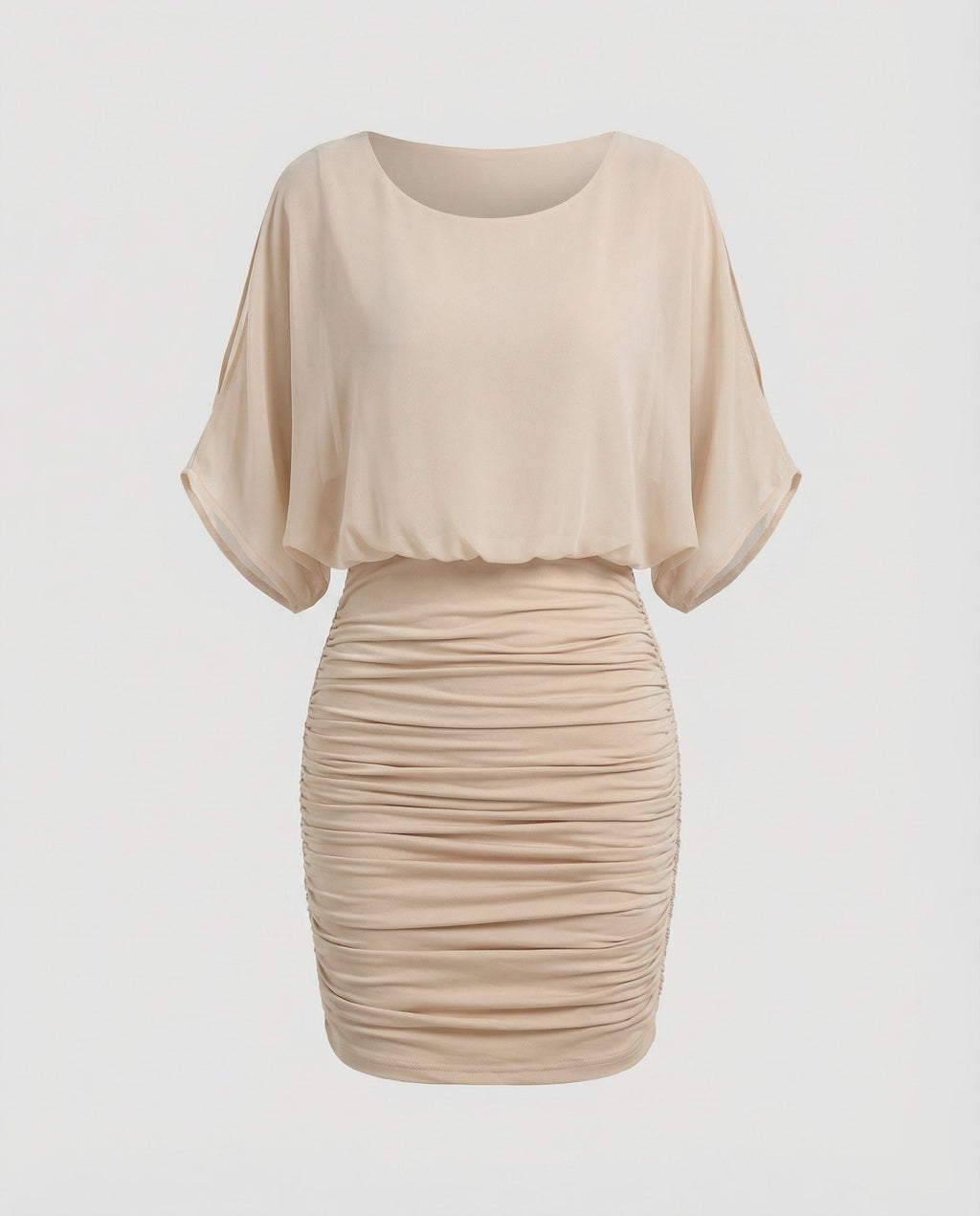 Women Modern Ruched Stretch Pencil Skirt Chiffon Blend Blouse Dress-Fashion Glam