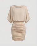 Women Modern Ruched Stretch Pencil Skirt Chiffon Blend Blouse Dress-Fashion Glam